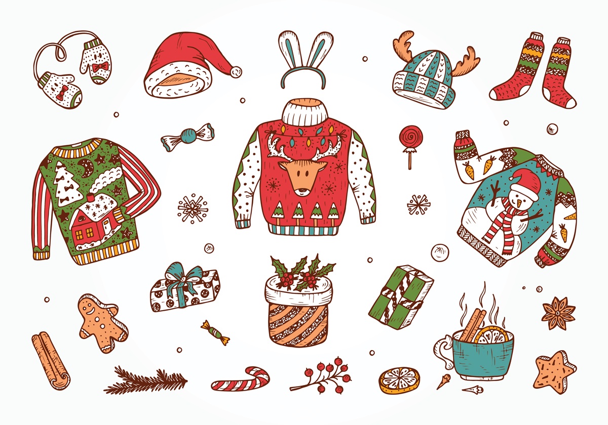 Christmas, Ugly Christmas Sweater, Santa Hat, Gingerbread, Presents, Holiday, Spirit Day